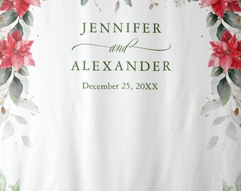 Red Poinsettia Wedding Backdrop, Poinsettia Wedding Decor, Winter Wedding Backdrop for Reception, Engagement Backdrop