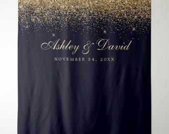 Gold Confetti Black Wedding Backdrop, Gold Confetti Navy Blue Backdrop for Wedding, Gold Confetti Photo Booth Backdrop, Wedding Decor