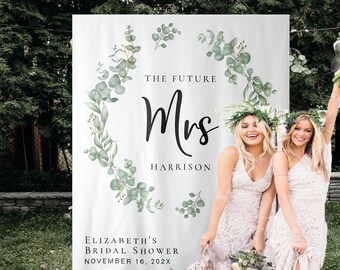Greenery Bridal Shower Backdrop, Future Mrs Banner, Garden Bridal Shower Decorations, Green Bridal Shower Table Decor, Engagement Backdrop