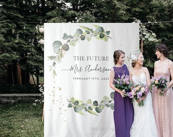 Future Mrs Backdrop, Greenery Bridal Shower Decorations, Custom Bridal Shower Backdrop for Photos, Bridal Shower Tapestry, Miss To Mrs Sign