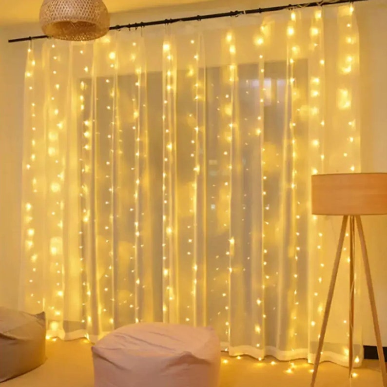 300 Light Led Curtain String Lights USB with Remote for Wedding, Party, Home, Garden, Bedroom, Outdoor, Indoor Wall Decorations. Warm White image 2