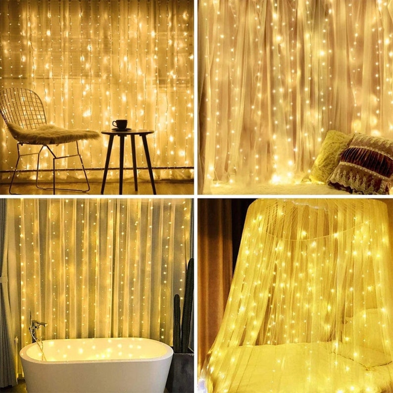 300 Light Led Curtain String Lights USB with Remote for Wedding, Party, Home, Garden, Bedroom, Outdoor, Indoor Wall Decorations. Warm White image 6