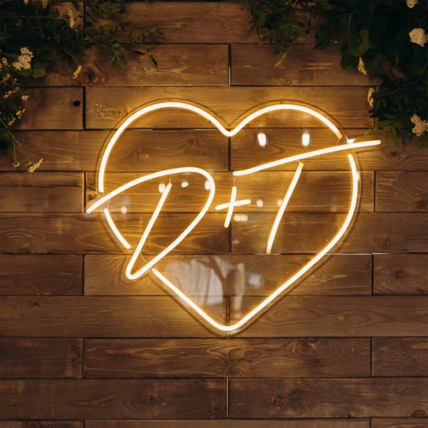 Custom Initials Neon Sign, Heart Initials Sign, Wedding Monogram Decor Custom, Wedding Neon Signs, Custom LED Neon Initials Sign