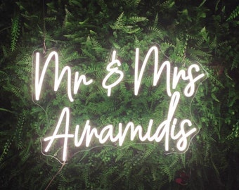 Custom Mr & Mrs Neon Sign, Family Name Sign, Wedding Monogram Decor Custom, Wedding Neon Signs, Custom LED Neon Mr and Mrs Sign