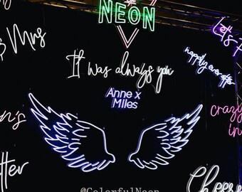 Angel Wing Neon Sign Custom, Neon Sign Event Wall Art Decor, Neon Party Sign, Neon Sign Hair Beauty Salon, Neon Restaurant, Photo Zone Neon