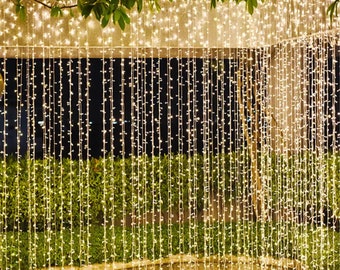 300 LED-Vorhang-Lichterketten über USB mit Fernbedienung für Hochzeit, Party, Zuhause, Garten, Schlafzimmer, Außen- und Innenwanddekorationen. Warmes Weiß