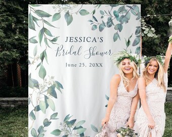Green Bridal Shower Backdrop, Leaves Photo Booth Backdrop, Eucalyptus Engagement Backdrop, Future Mrs Banner