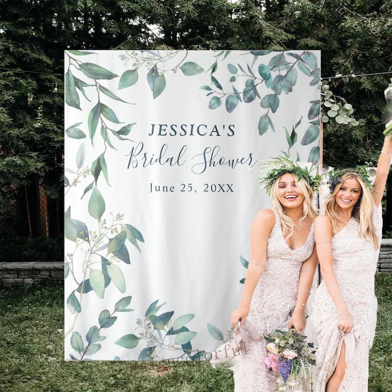 June Back Drop Green Bridal Shower Backdrop, Leaves Photo Booth Backdrop, Eucalyptus ...