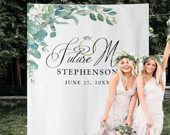 Personalized Bridal Shower Backdrop, Leaves Photo Booth Backdrop, Greenery Bridal Shower Decorations