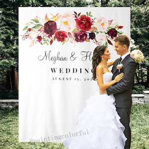 Toile de fond de tapisserie de mariage, décorations de mariage en extérieur, toile de fond de mariage pour cérémonie, décoration de mariage rustique