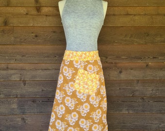 Orange Sunflowers with Yellow & Orange Floral Detailing Midi Wrap Skirt Size 8-16 Cotton A-line Retro Inspired with Vintage Prints Cotton