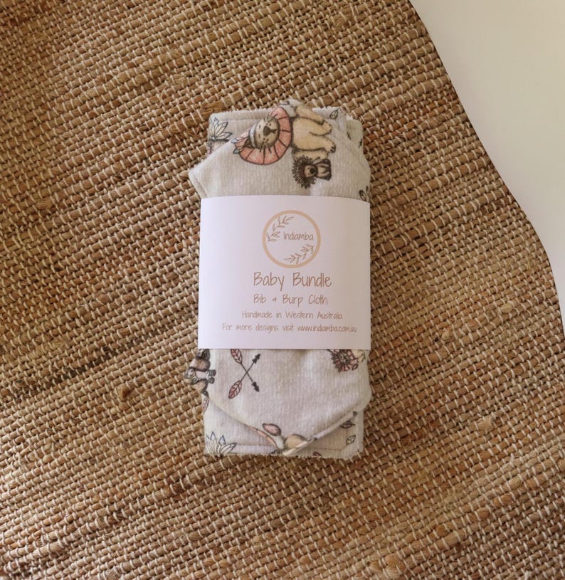 Aurora Bib & Burp Cloth Baby Bundle Set Handmade Dribble Bib Cotton