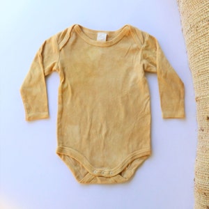 Daffodil Long Sleeve Baby Bodysuit Size 2 | Botanically Dyed Clothing | Eco Friendly | Cotton | Organic | Flower Essence | Made in Australia