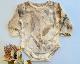 Flax & Blossom Long Sleeve Baby Bodysuit Size 00 Botanically Dyed Baby Bodysuit | Organic | Cotton | Naturally Hand Dyed Clothing | Romper