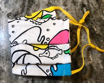 Fish on White background 2-Layer Pleated Cloth Face Mask - and washable with adjustable elastic ear loops
