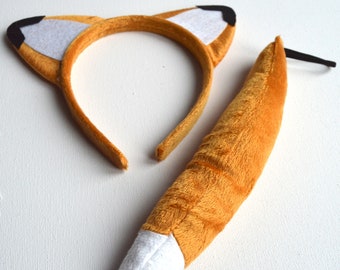 Brown Fox Ears Headband and Tail Set | Party Costume, Fancy Dress, Hen Do, Book Day, Stag, Halloween, Adult and Kids, Fabric Accessories