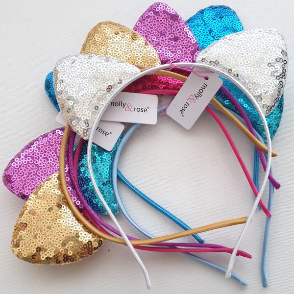 Sequin cat ears fabric aliceband headband fancy dress UK