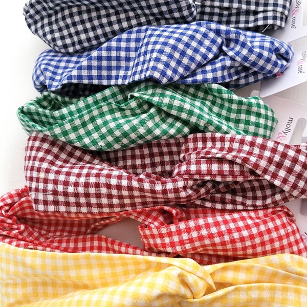 Child size gingham check fabric headband bandeaux kids fashion