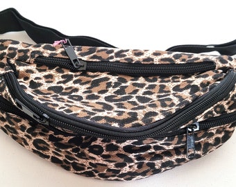 Brown Leopard print bum bag fanny pack summer adults multi zip buckle belt