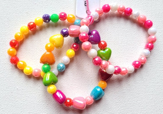 Childrens pack stretch heart plastic bead bracelet costume jewellery