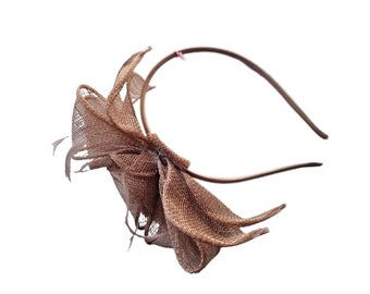 Mocha brown looped sinamay alice headband fascinator wedding races ascot prom party hair accessory
