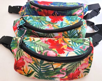 Flamingo print bum bag fanny pack summer adults zip buckle belt