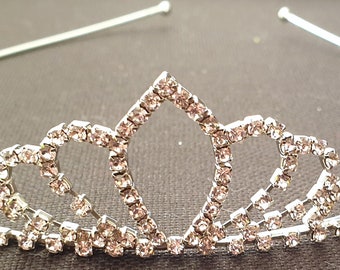 Silver crystal graduated tiara wedding bride prom diamante party headband