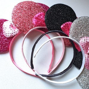 Sparkly mouse ears pink sequin bow headband fancy dress child adult UK