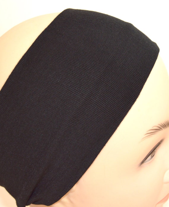 Black Fashion Elastic Headband Thick Black Lycra Headband: Wide Exercise & Swim Headband  main image 4