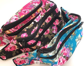 Floral bum bag fanny pack summer adults multi zip buckle belt