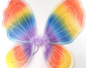 Rainbow Glitter Net Fairy Wings for Adults and Children | Fancy Dress Costume, Hen Do, Party, Stag, Unisex, Colorful Butterfly Wings