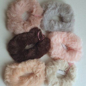 Small faux fur fabric scrunchie hair bobbles winter fashion UK