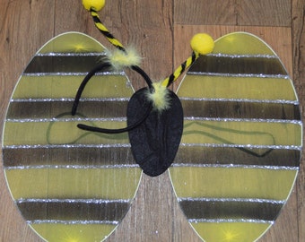 Bumble bee wings deeley bopper yellow black adult large child fancy dress