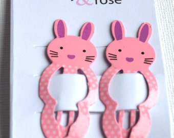 NEW Card of 2 White rabbit purple spots 5cm sleepies girls hair clips easter 