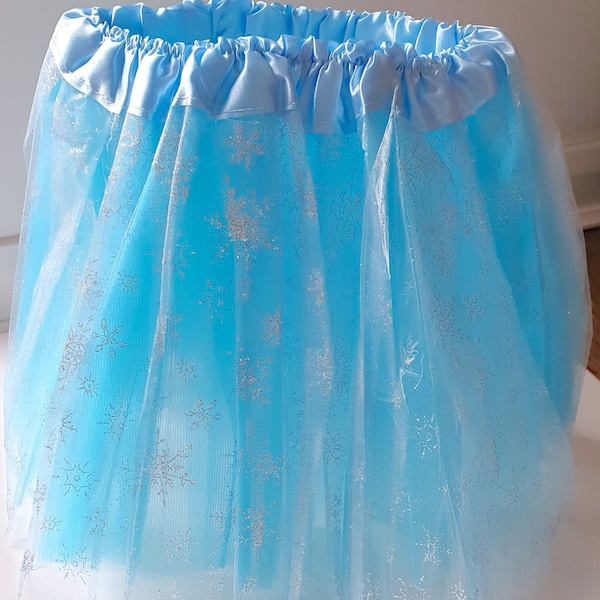 Childrens Blue ice princess silver snowflake triple net tutu fancy dress UK