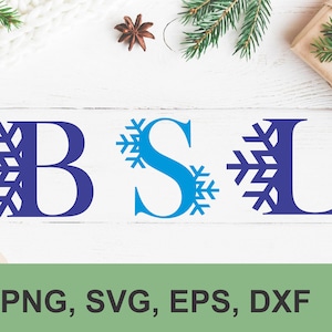 Schneeflocke Monogramm SVG Bundle, Schneeflocke Buchstaben SVG, Schneeflocke Alphabet, Schneeflocke Türschild SVG, Winter Buchstaben svg, Holzschild Schneeflocke