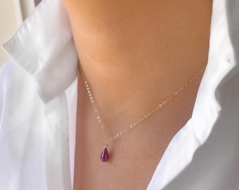 Ruby necklace, natural ruby tear drop on a 9ct gold, gold filled, rose gold filled or silver chain.