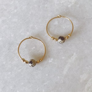 Dalmatian Jasper hoop earrings in gold filled or sterling silver