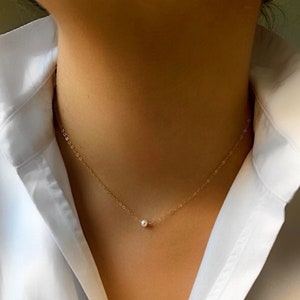 Pearl necklace, delicate single Pearl, 9ct gold, gold filled, rose gold filled, sterling silver chain
