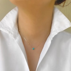 Tiny turquoise triangle necklace, delicate stacking necklace, 9 ct gold, gold filled, rose gold filled or sterling silver chain.