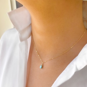 Larimar necklace, minimalist, tiny teardrop stone, in 9ct gold, gold filled, rose gold filled or sterling silver chain