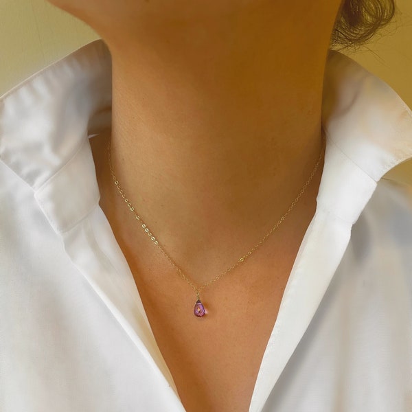 Amethyst necklace, faceted teardrop stone, 9ct gold, gold filled, rose gold filled or sterling silver chain