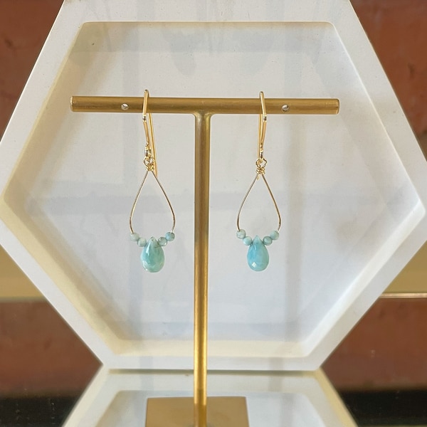 Larimar earrings, blue stone earrings, gold filled earrings, dangle earrings