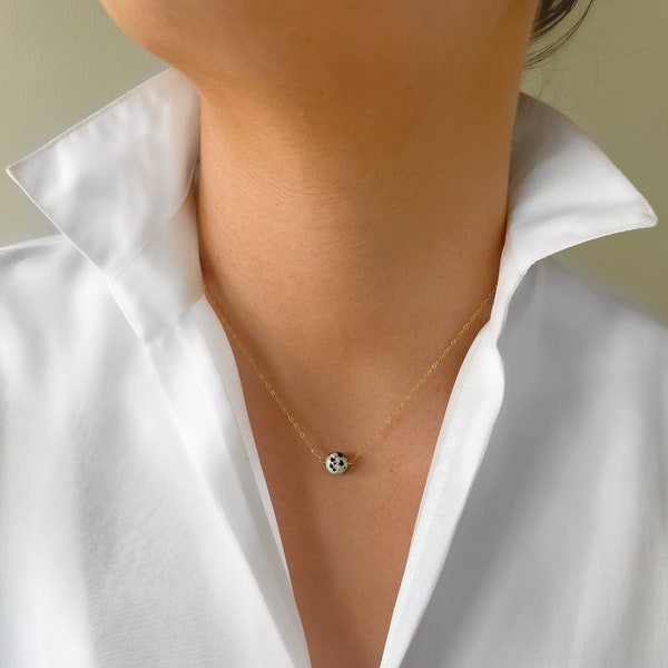 Dalmatian Jasper necklace, gemstone necklace, gold filled chsin