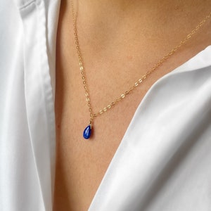 Lapis lazuli tear drop necklace, 9ct gold, gold filled, rose gold filled, sterling silver.