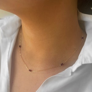 Garnet necklace, tiny red garnet stones, 9ct gold, gold filled, rose gold filled, sterling silver chain, January birthstone