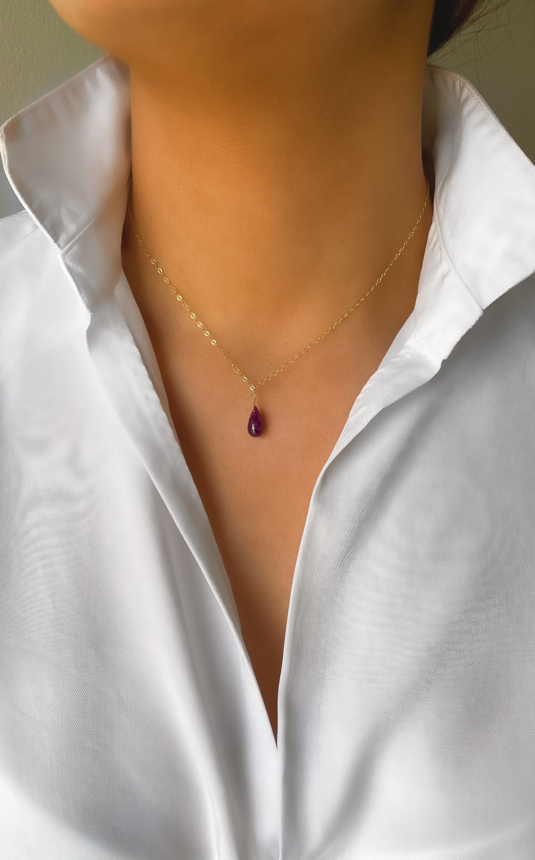 Ruby necklace, natural ruby, July birthstone, gold filled, rose gold …