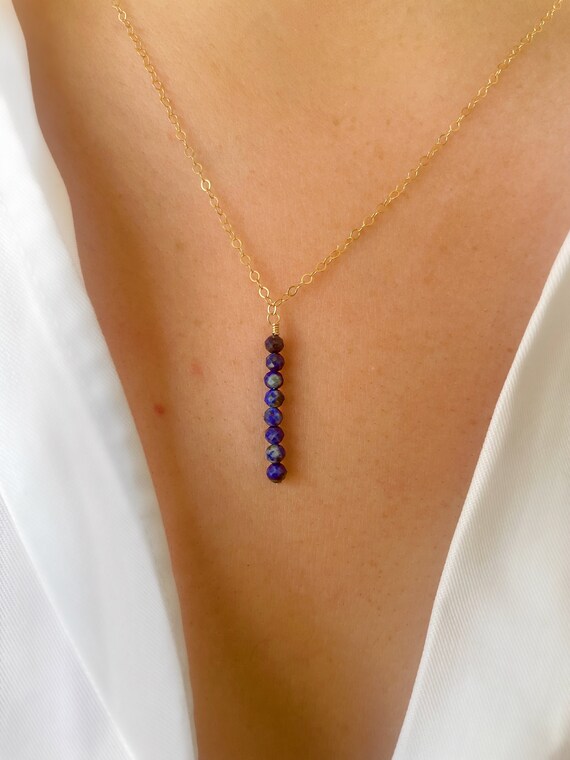 Collier Vintage En Or 9 Carats Avec Lapis-lazuli - Fermoir Baril, Début XXème Siècle - Perles Et Pierre Bleue