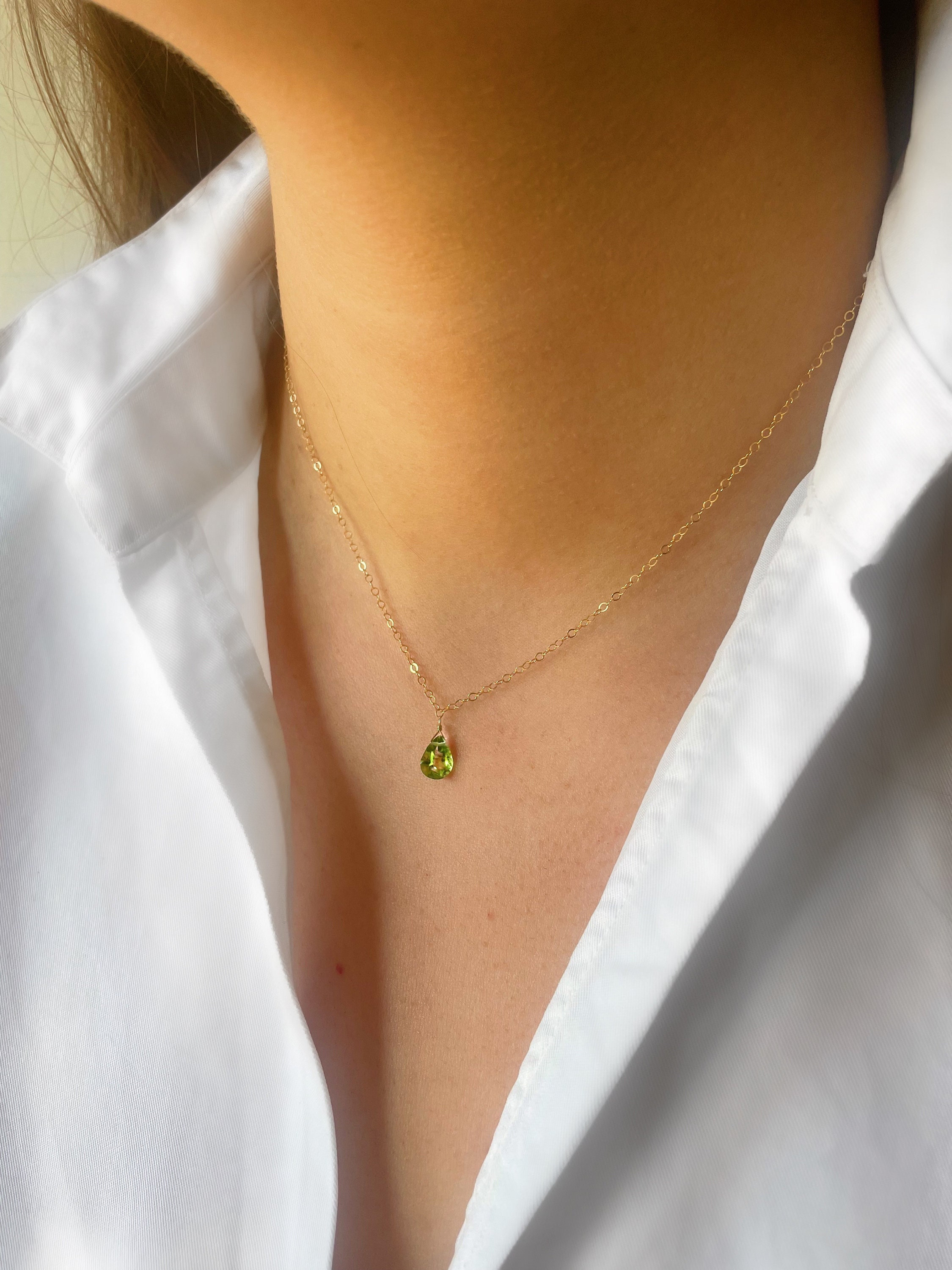 Peridot Necklace Peridot Pear Drop 9ct Gold Gold Filled Rose