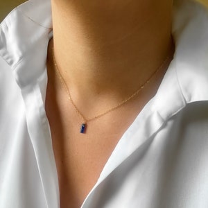 Sapphire necklace, rectangular sapphire, 9ct gold, gold filled, rose gold filled, sterling silver chain.